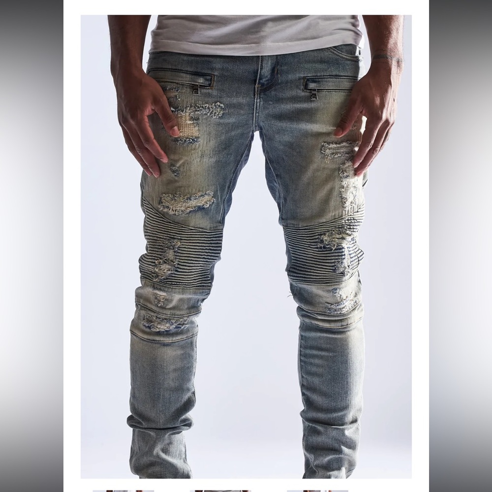Embellish bike denim jeans
